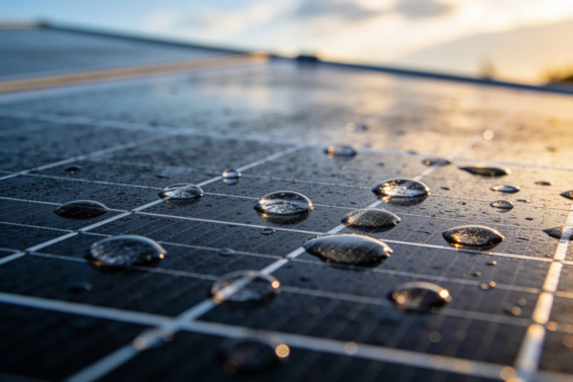 Water beading on a solar panel