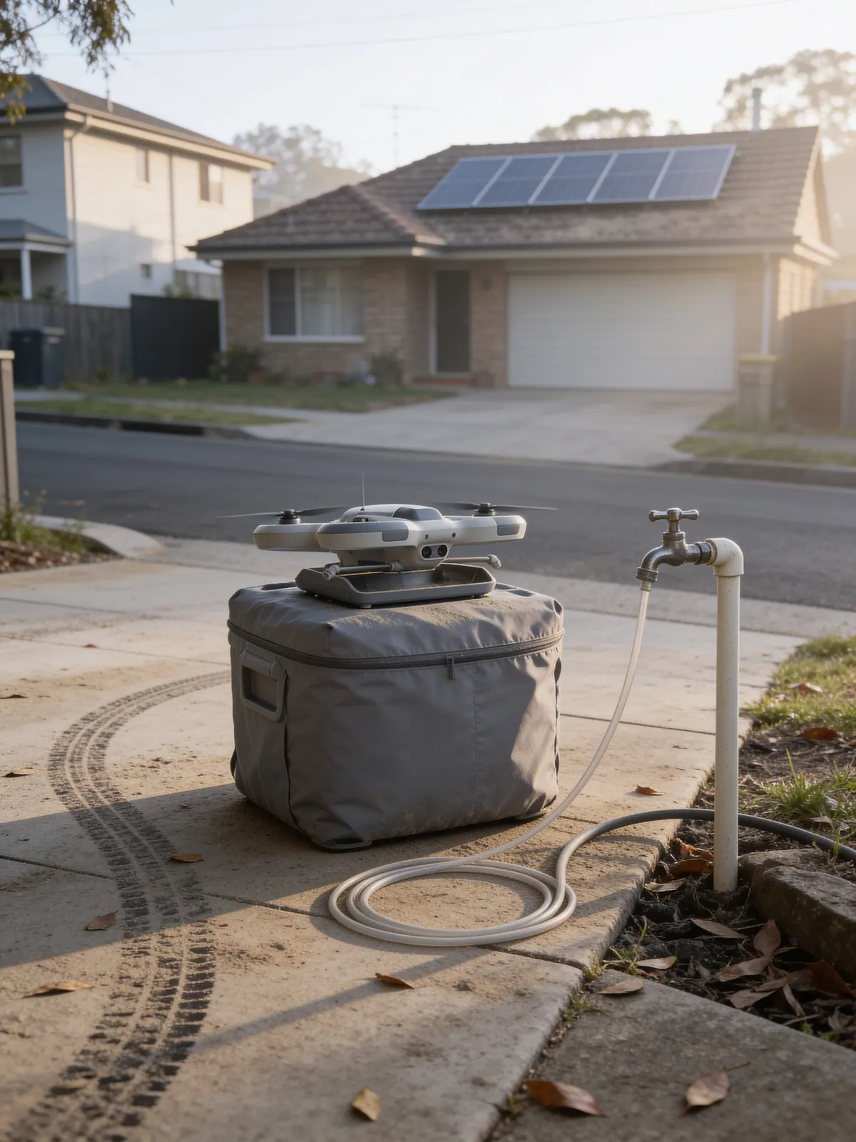 Select the driveway and the solar panels.