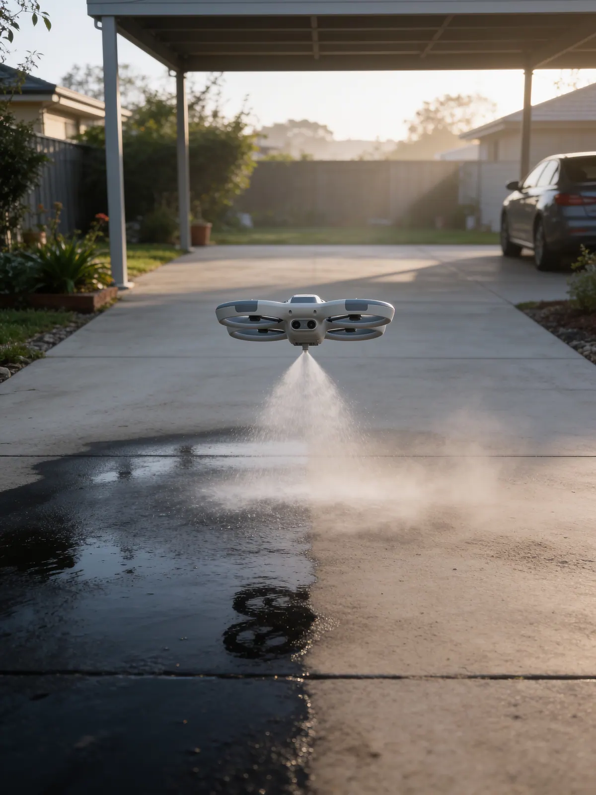 The drone cleans while nobody is there.